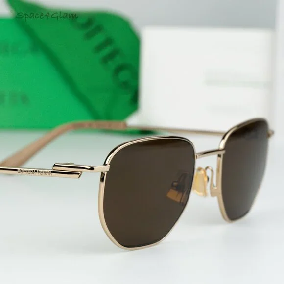 Bottega Veneta Women Sunglasses Gold Dark Brown Split Panthos BV1301S 002 NEW Bottega Veneta Men Sunglasses Gold Brown Split Panthos  main image 3